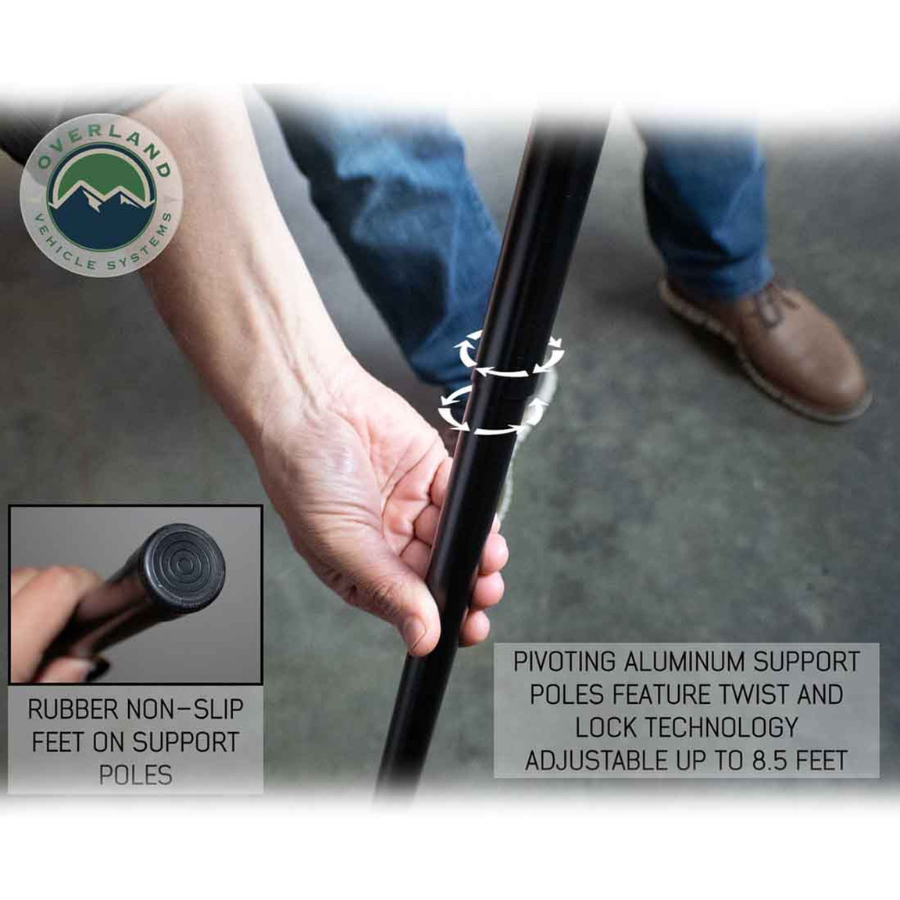 OVS HD Nomadic 270 Degree Awning - Driver Side - Dark Gray Awning With Black Cover adjustable support poles with rubber feet