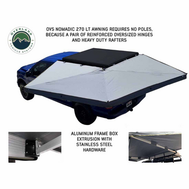 OVS HD Nomadic 270 LT Awning - Driver Side - Dark Gray With Black Travel Cover Universal without telescoping poles