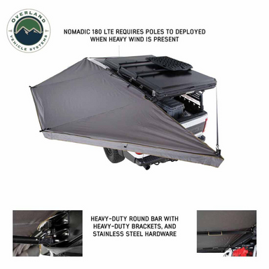 OVS HD Nomadic 180 LTE Awning - Dark Grey with Black Travel Cover Universal without telescoping poles