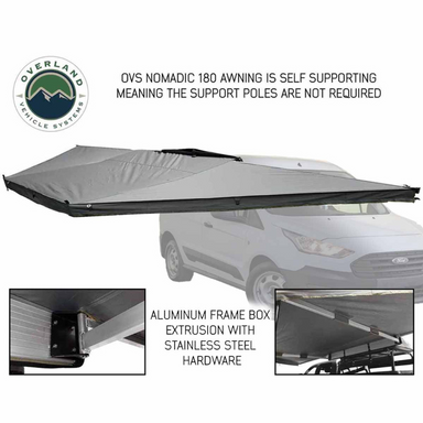 OVS HD Nomadic 180 Degree Awning with Bracket Kit for Mid - High Roofline Vans without telescoping poles deployed