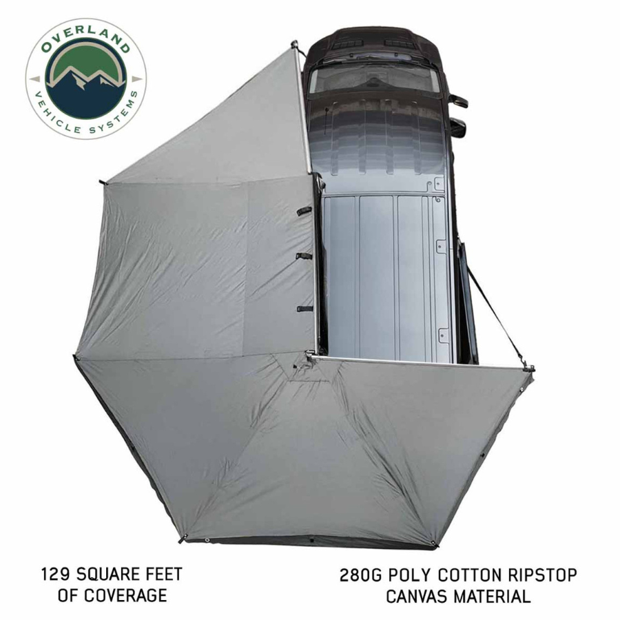 OVS HD Nomadic 270 Degree Driver Side Awning with Bracket Kit for Mid - High Roofline Vans square feet coverage
