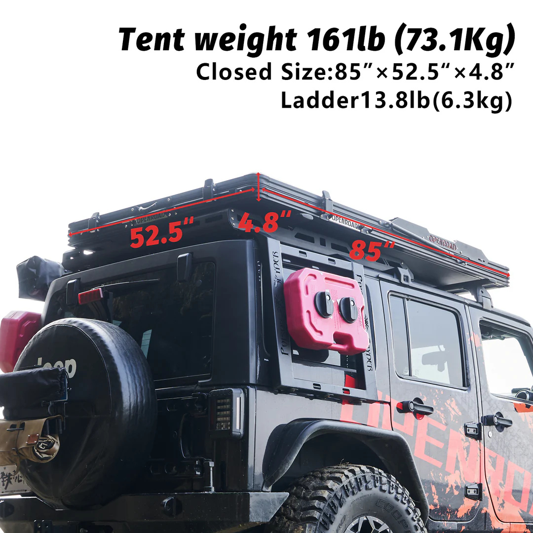 OPENROAD Aluminum Hard Shell Best Roof Top Tent-PeakRoof LT Series dimensions closed