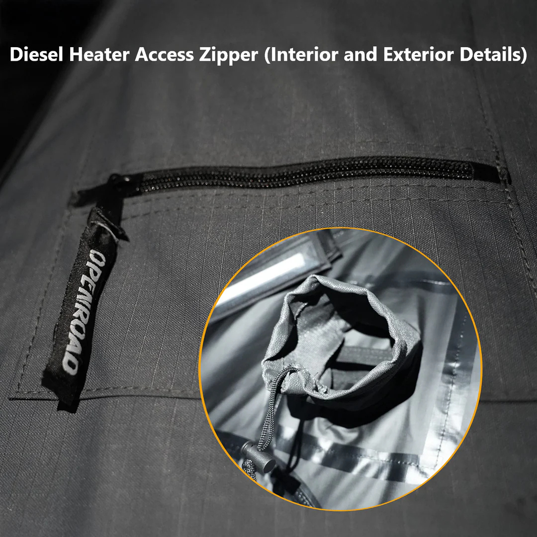 OPENROAD Aluminum Hard Shell Best Roof Top Tent-PeakRoof LT Series heater access