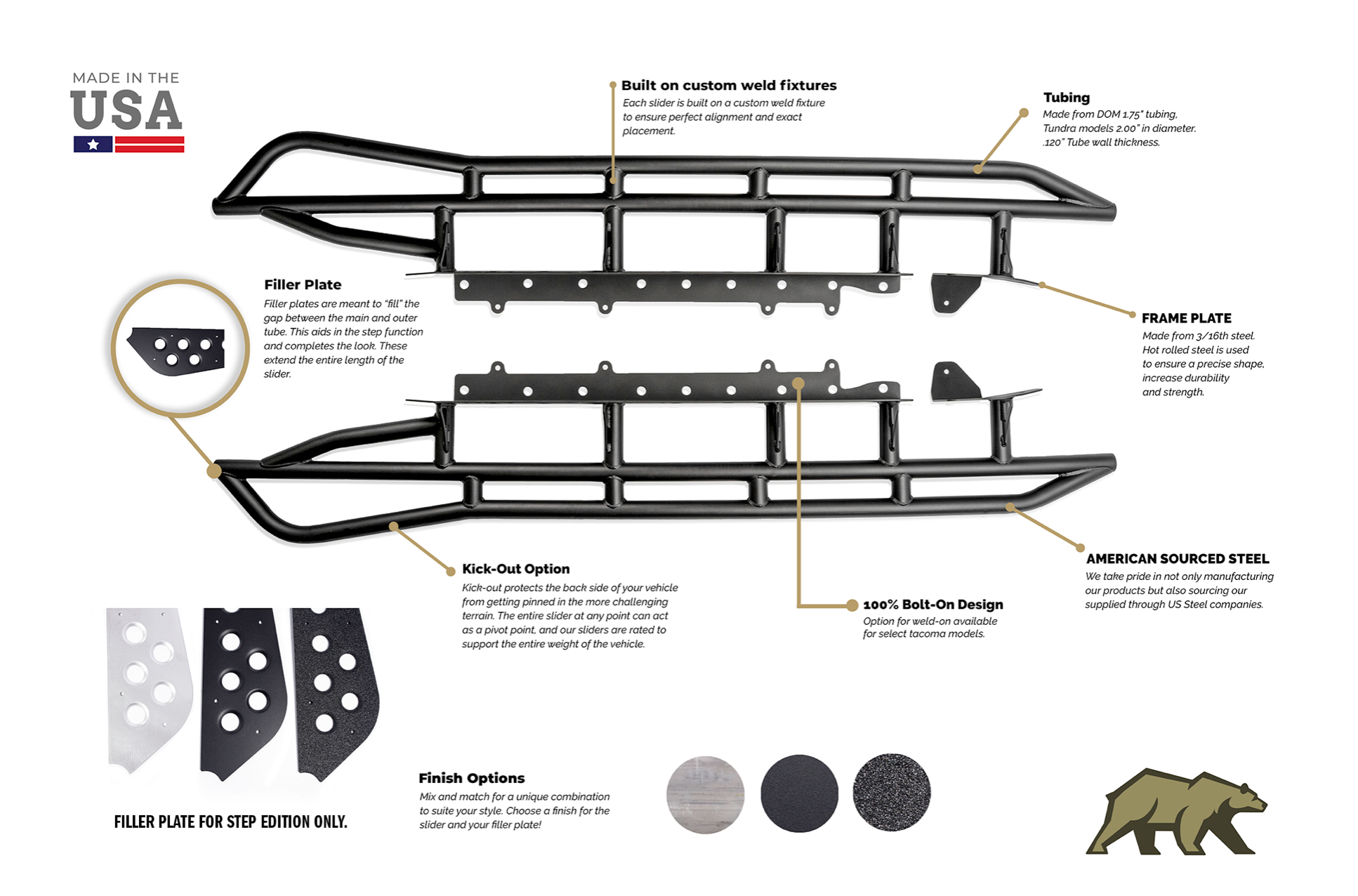 Cali Raised LED 2005-2023 TOYOTA TACOMA STEP EDITION ROCK SLIDERS info