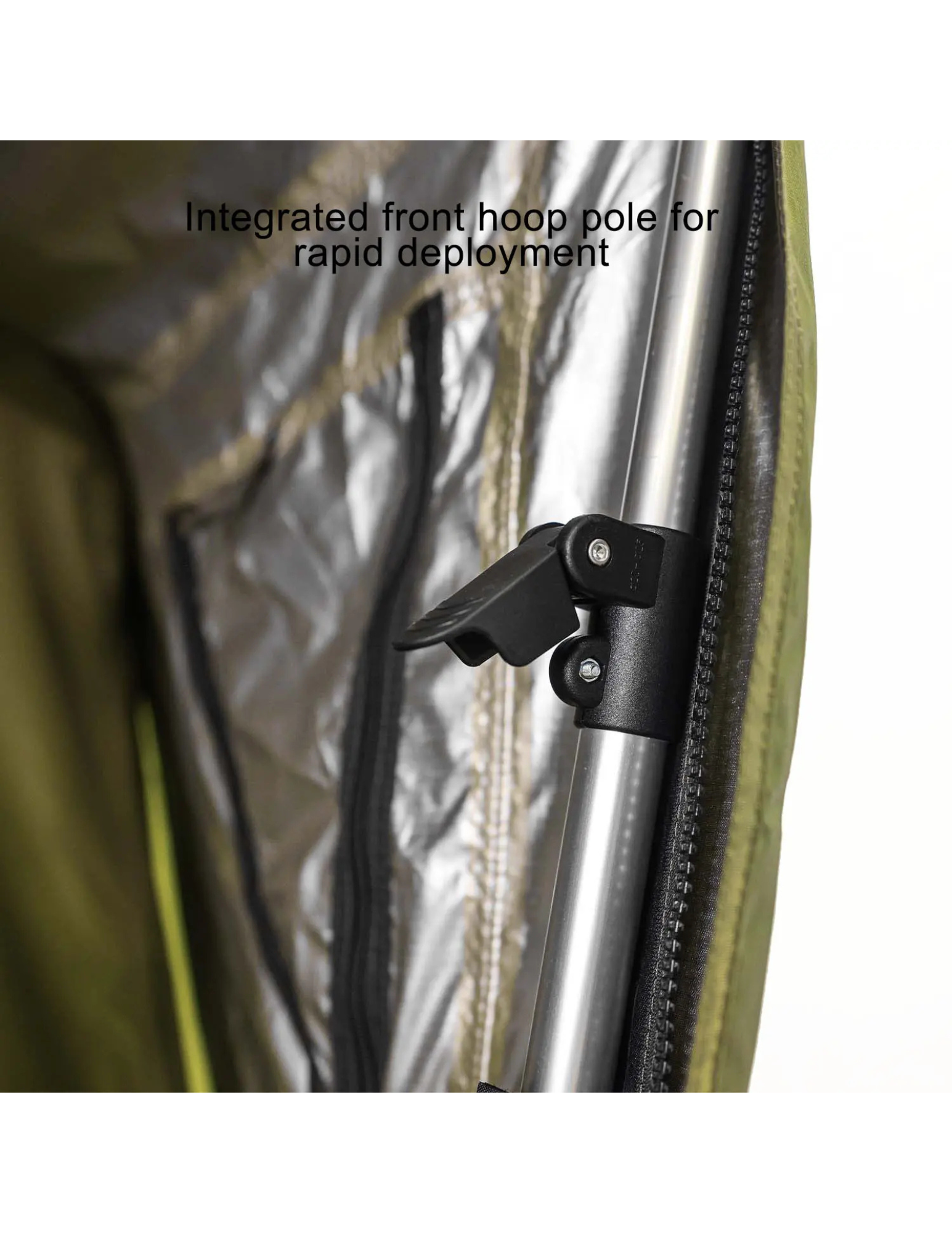 Integrated front hoop pole for rapid deployment on roof top tent