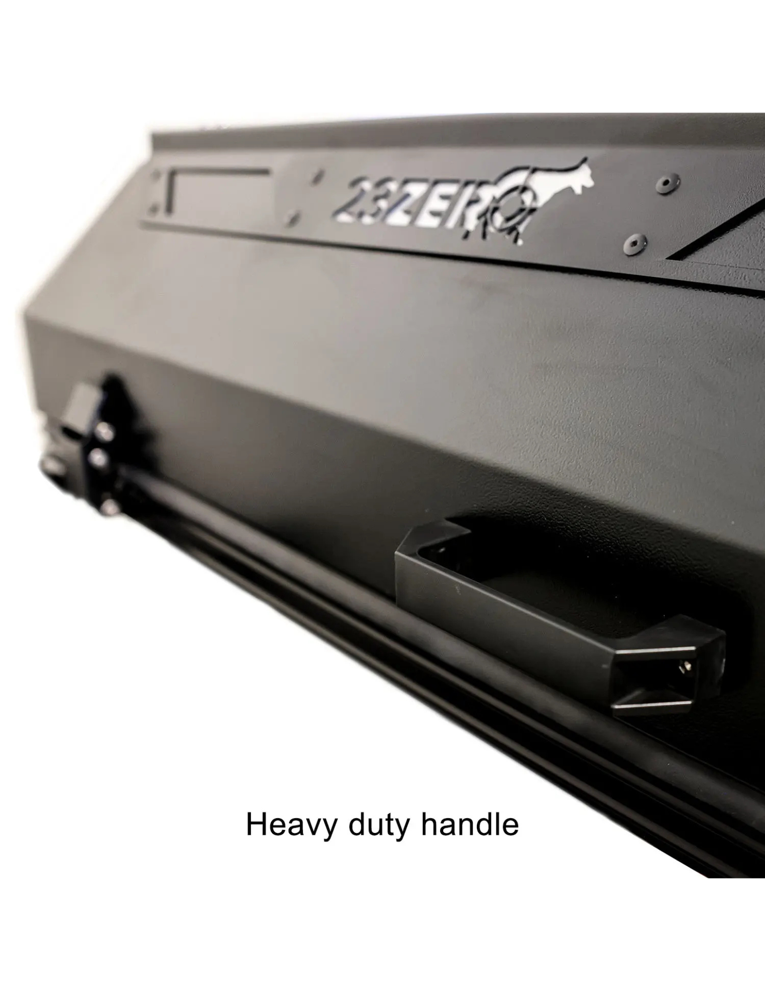 Black metal tool with a heavy-duty handle on a white background
