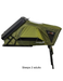 Green rooftop tent with black frame on a white background