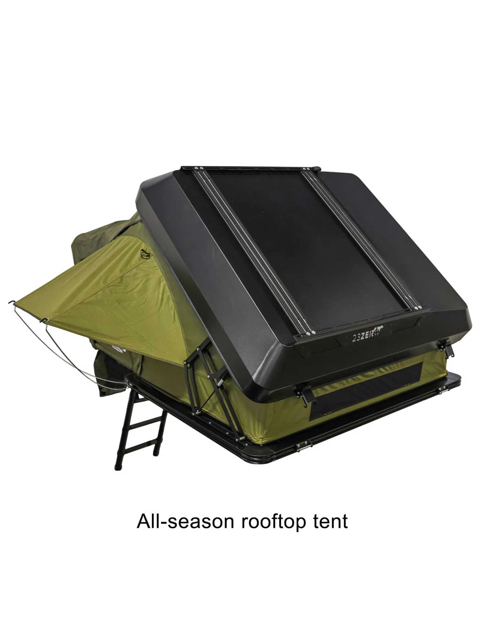 All-season rooftop tent with green sides and black roof on a white background