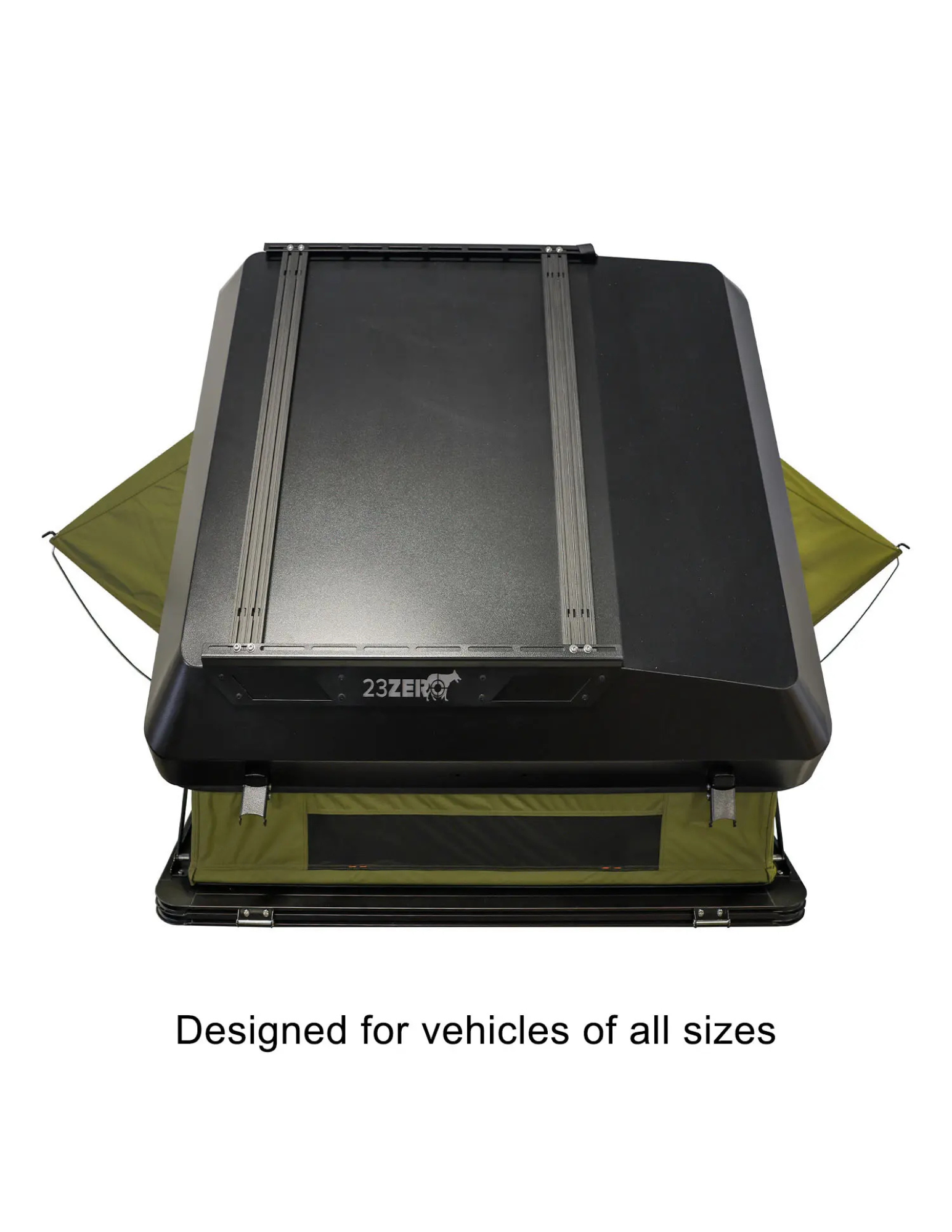 Roof top tent with rear view on a white background