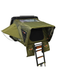 Green rooftop tent with ladder on a white background