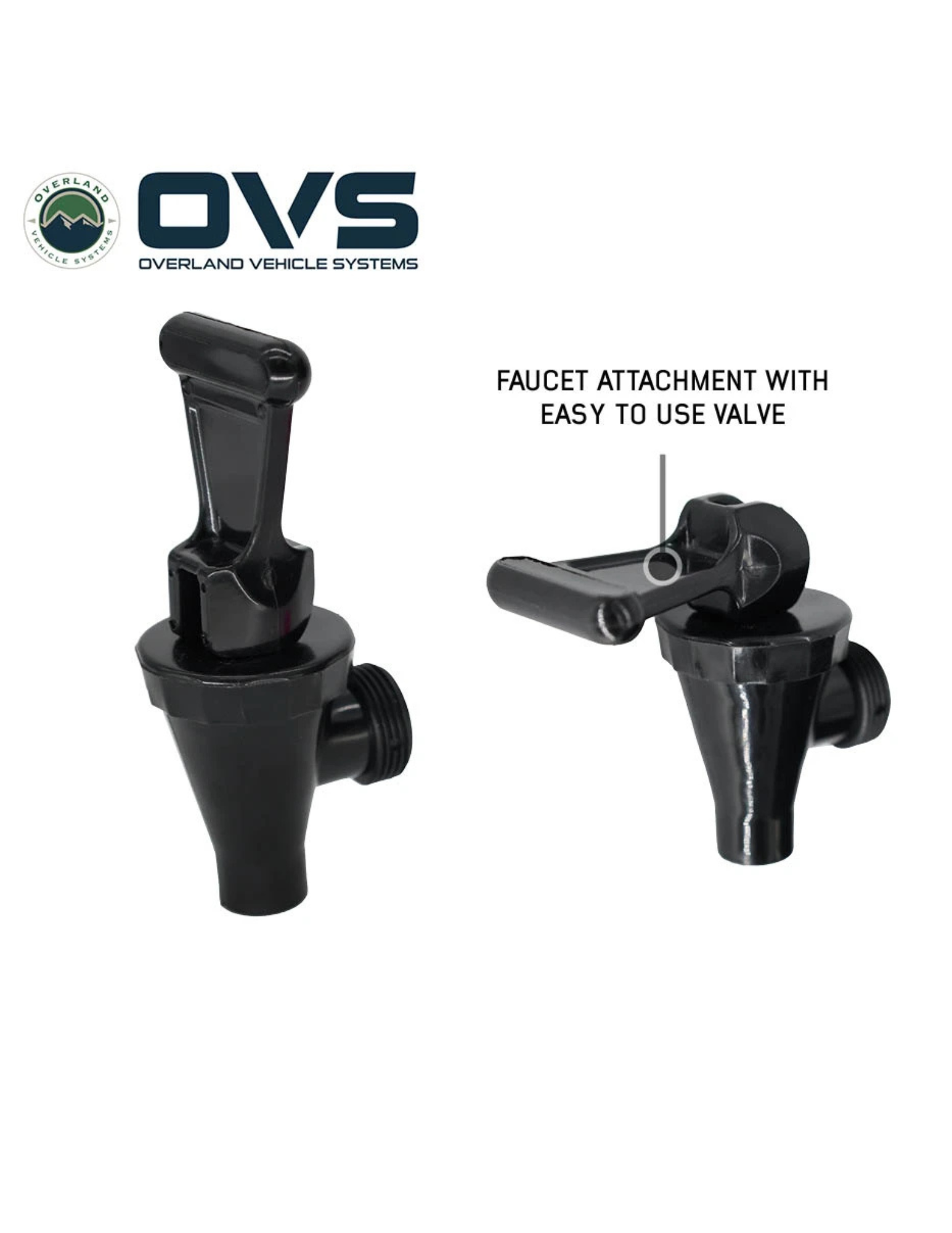 OVS portable water tank faucet attachment with easy to use valve for camping and overlanding setup