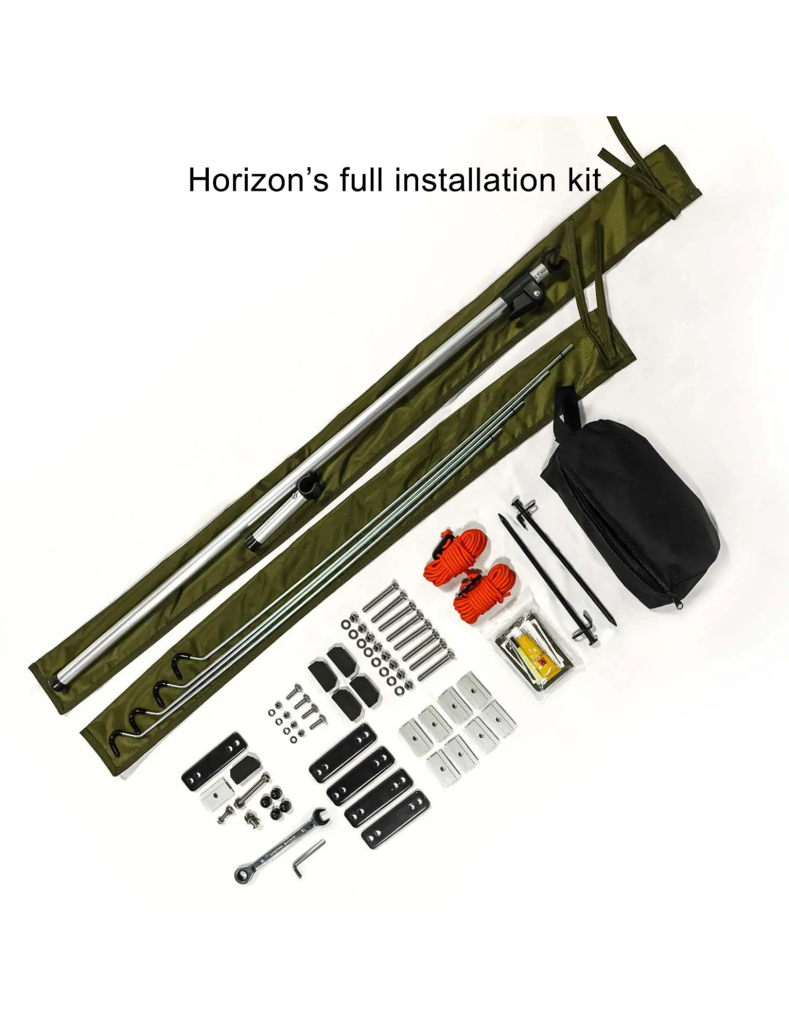 Horizon's full installation kit with various components on a white background