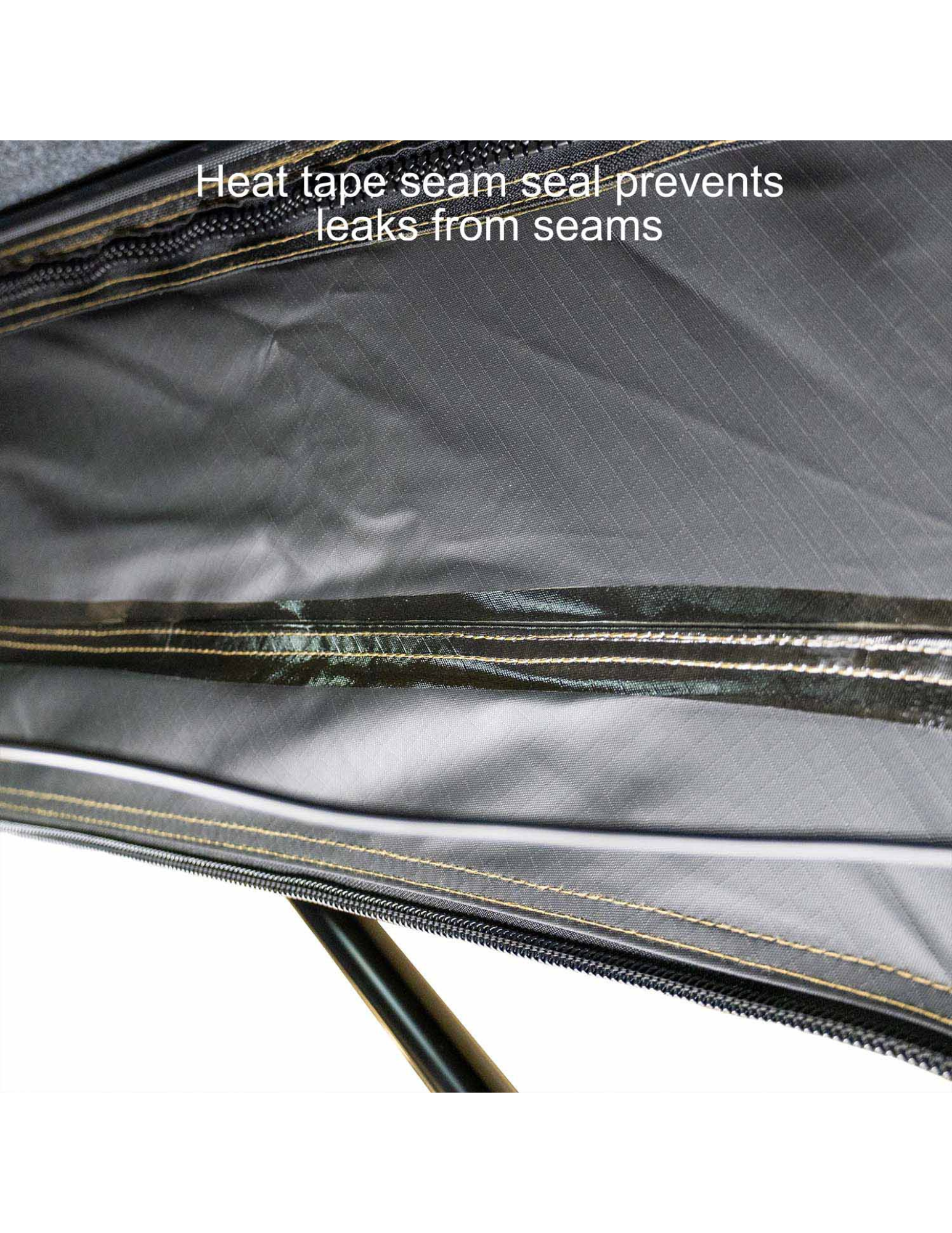 Close-up of a heat tape seam seal.