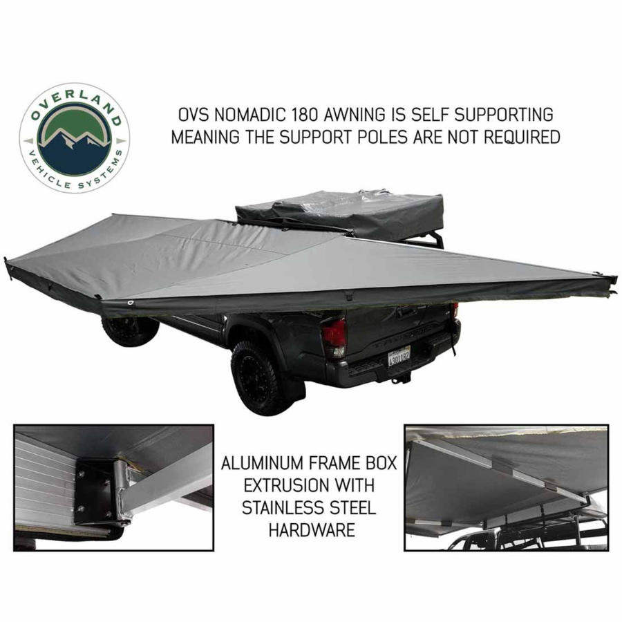 OVS HD Nomadic 180 Degree Awning - Dark Grey With Black Travel Cover Universal without support poles 