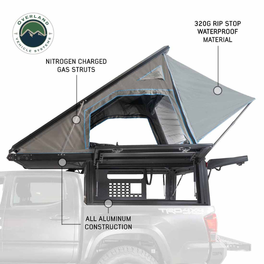 OVS MagPak - Camper Shell/Roof Top Tent Combo with Lights, Rear Molle Panel, Side Tie Downs, Front & Rear Windows info