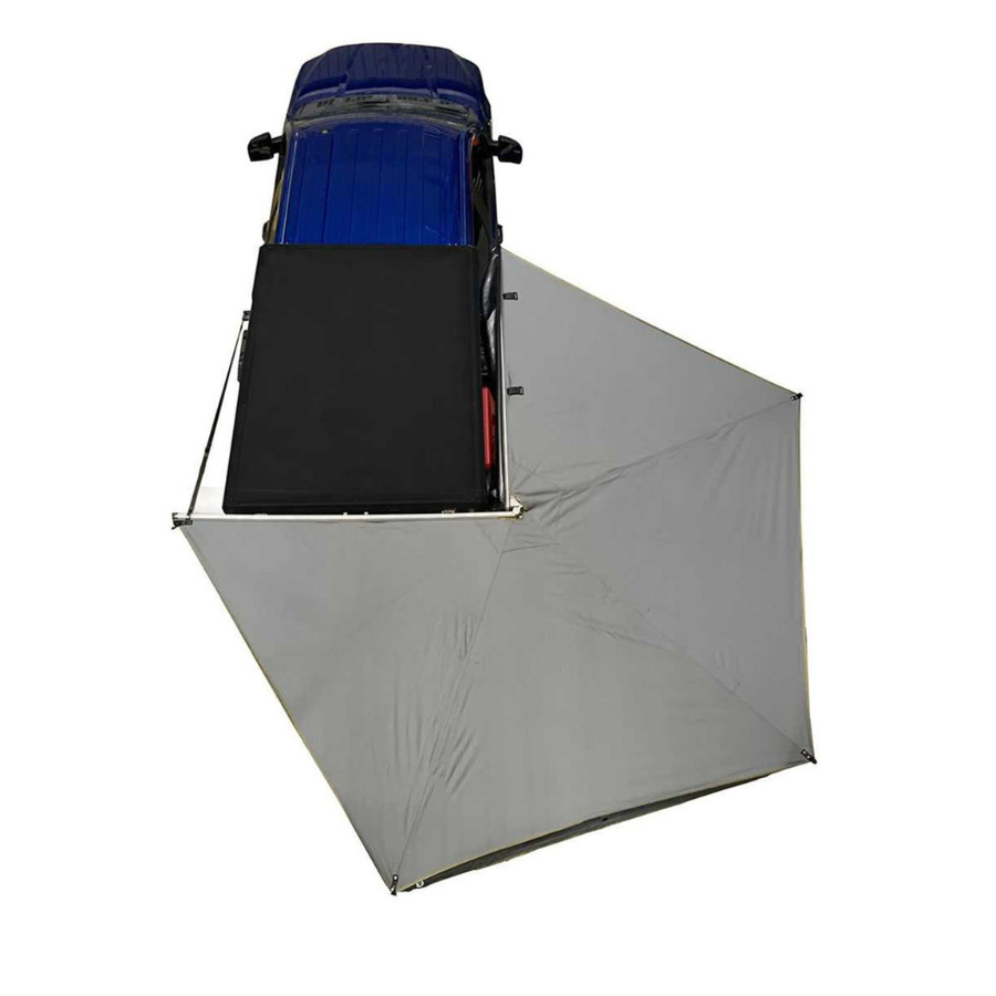 OVS HD Nomadic 270 LT Awning - Passenger Side - Dark Gray With Black Travel Cover Universal top view