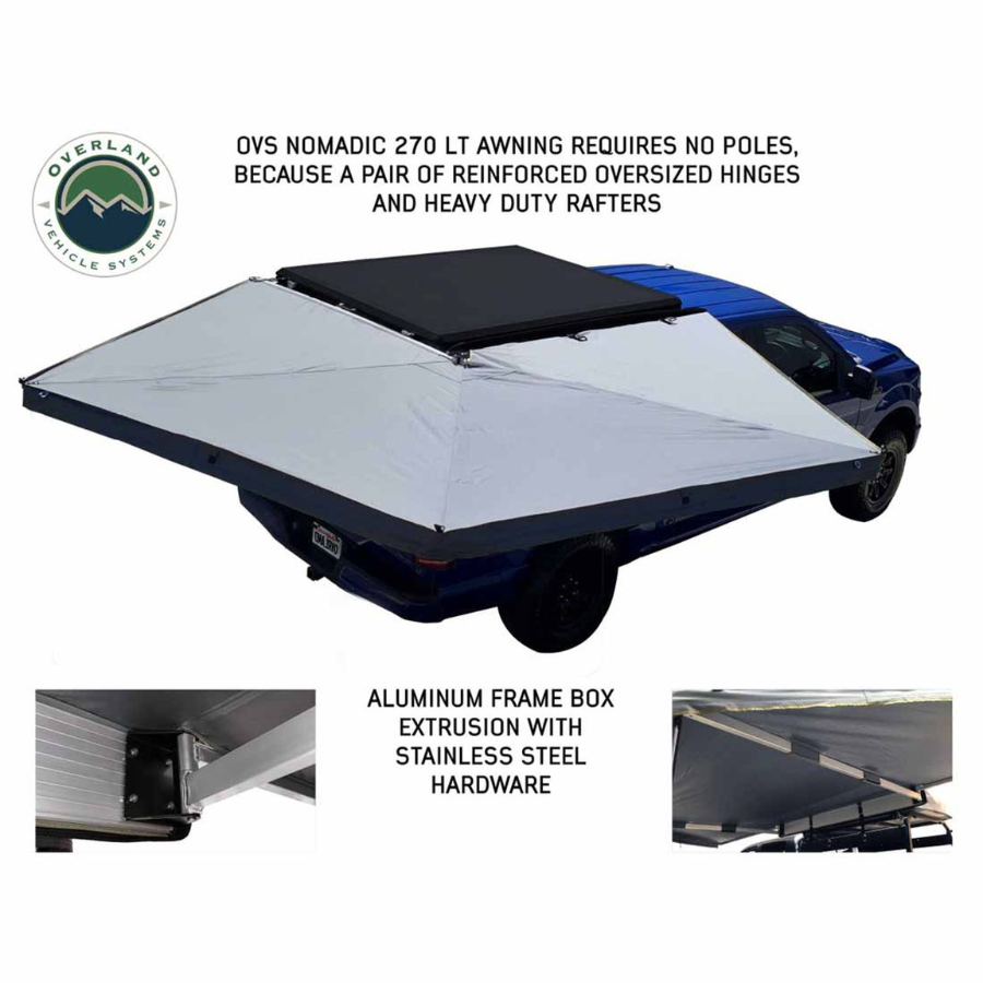 OVS HD Nomadic 270 LT Awning - Passenger Side - Dark Gray With Black Travel Cover Universal without telescoping poles 