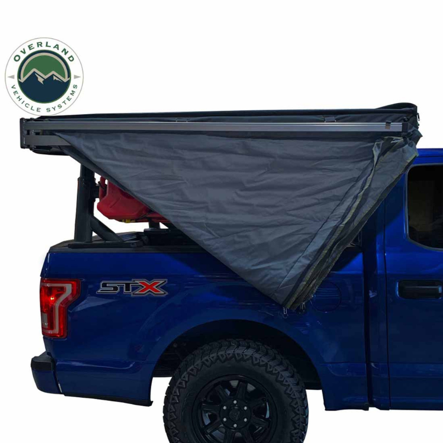 OVS HD Nomadic 270 LT Awning - Passenger Side - Dark Gray With Black Travel Cover Universal folded closed 