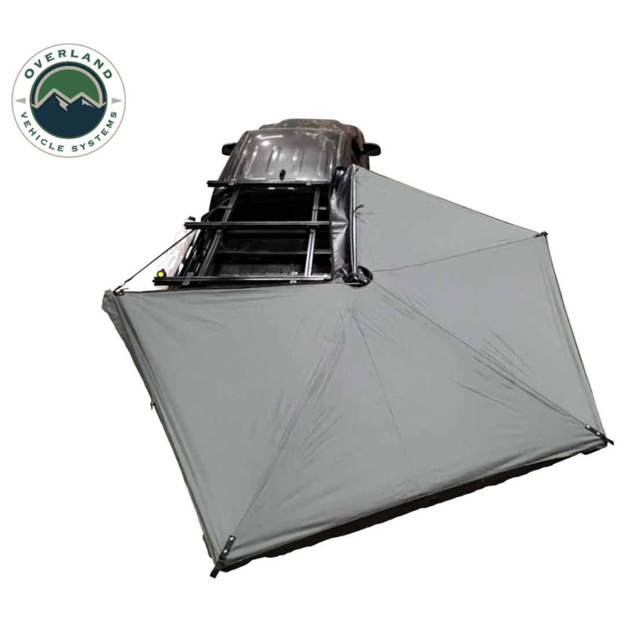 OVS HD Nomadic 270 LTE Awning - Passenger Side - Dark Gray with Black Travel Cover Universal top view