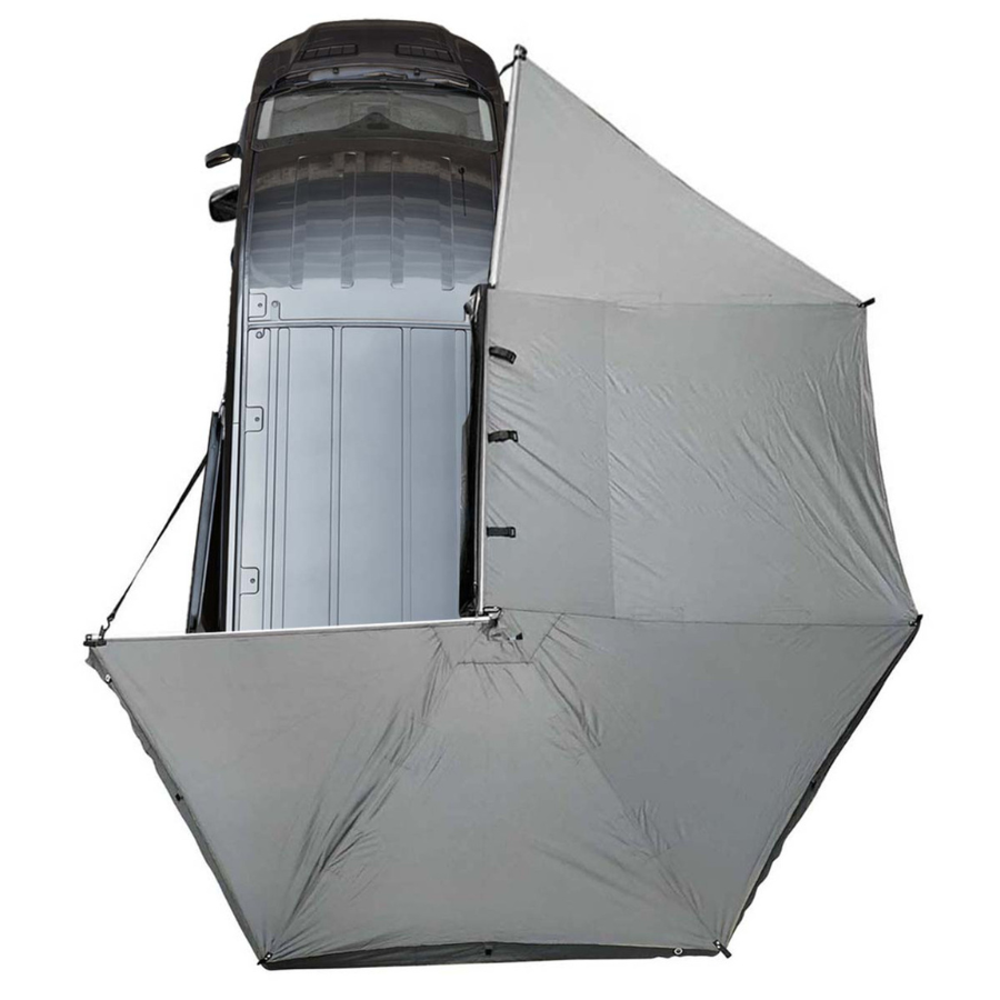 OVS HD Nomadic 270 Degree Awning - Passenger Side - Dark Gray Awning With Black Cover top view