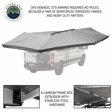 OVS HD Nomadic 270 Degree Awning - Passenger Side - Dark Gray Awning With Black Cover top view without telescoping poles deployed