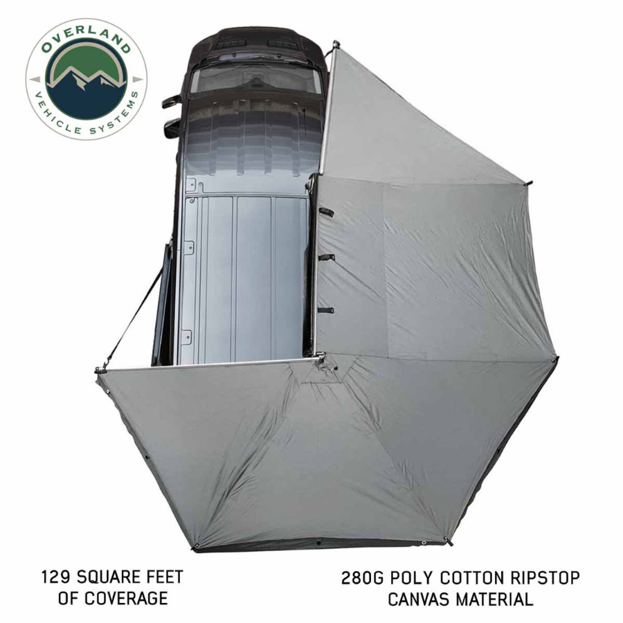 OVS HD Nomadic 270 Degree Awning - Passenger Side - Dark Gray Awning With Black Cover top view square feet coverage 