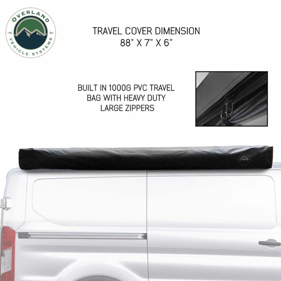 OVS HD Nomadic 270 Degree Awning - Passenger Side - Dark Gray Awning With Black Cover top view travel cover 