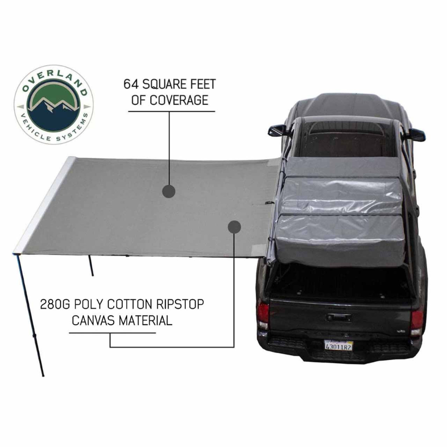 OVS HD Nomadic 2.5 - 8.0' Awning - Grey Body, Green Trim & Black Travel Cover square feet coverage 