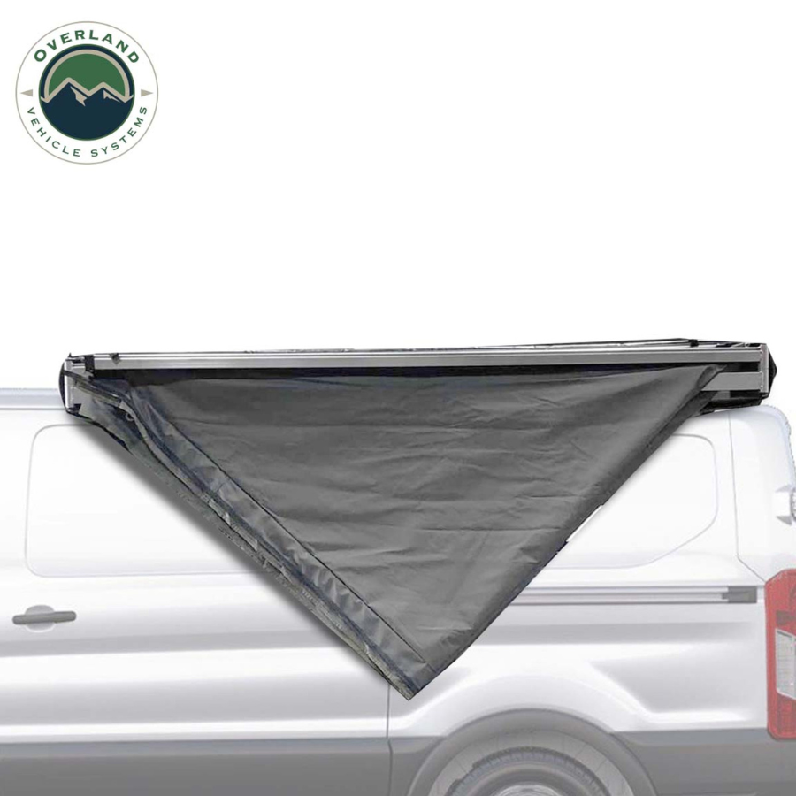 OVS HD Nomadic 180 Degree Awning with Bracket Kit for Mid - High Roofline Vans folded closed 