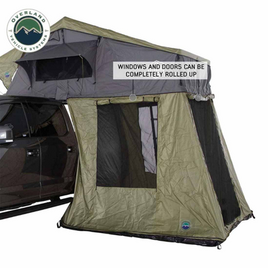 OVS HD Nomadic 4 Roof Top Tent Annex Green Base With Black Floor & Travel Cover windows rolled up