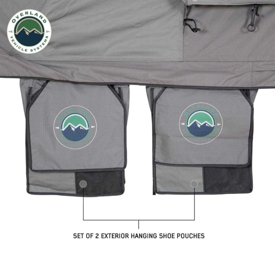 OVS HD Nomadic 4 Extended Soft Shell Roof Top Tent, Grey Body & Green Rainfly exterior shoe pouch