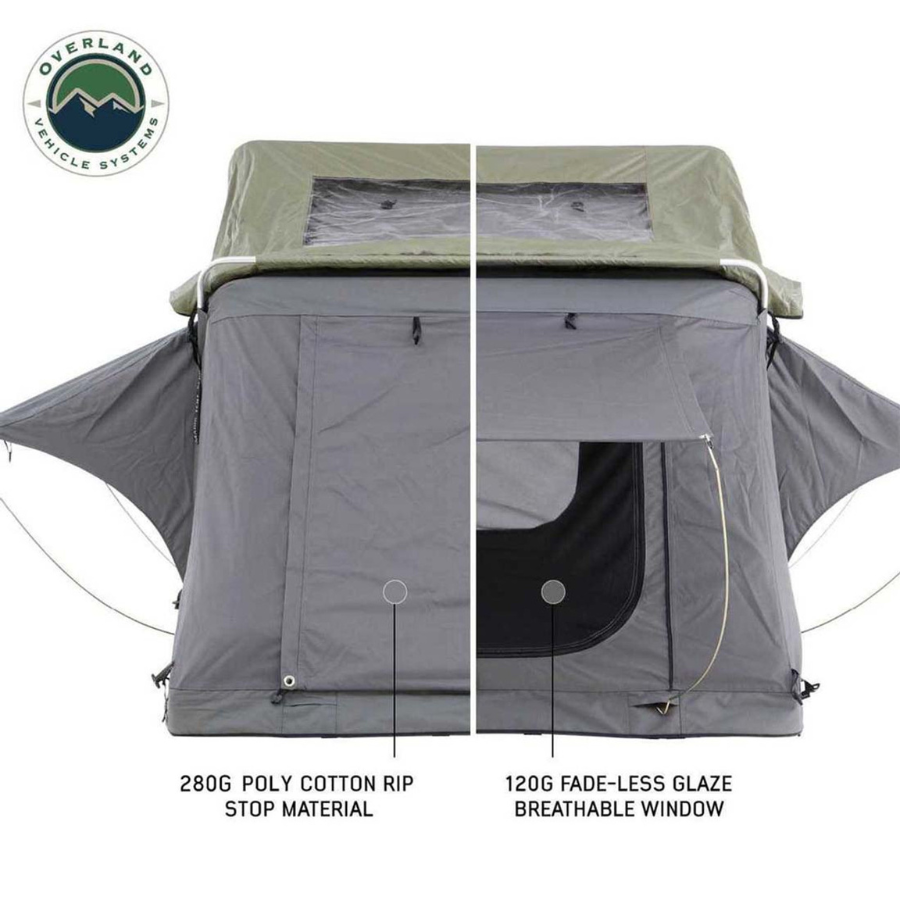 OVS HD Nomadic 3 Standard Soft Shell Roof Top Tent, Grey Body & Green Rainfly front 