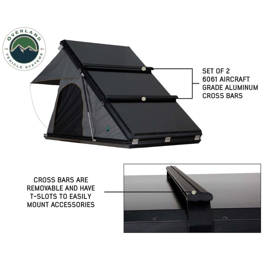 OVS HD Mamba Clam Shell Aluminum Hard Shell Roof Top Tent, Grey Body & Green Trim cross bars