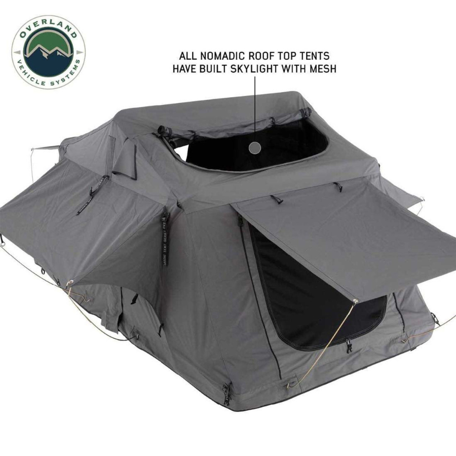 OVS HD Nomadic 3 Standard Soft Shell Roof Top Tent, Grey Body & Green Rainfly skylight 