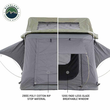 OVS HD Nomadic 4 Extended Soft Shell Roof Top Tent, Grey Body & Green Rainfly poly cotton rip stop material 