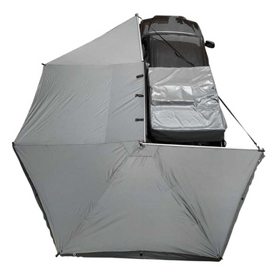 OVS HD Nomadic 270 Degree Awning - Driver Side - Dark Gray Awning With Black Cover top view 