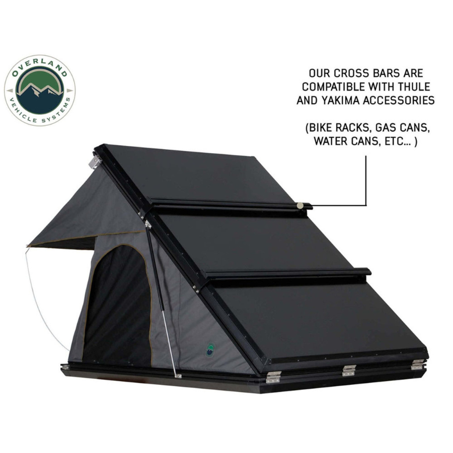 OVS HD Mamba Clam Shell Aluminum Hard Shell Roof Top Tent, Grey Body & Green Trim cross bars