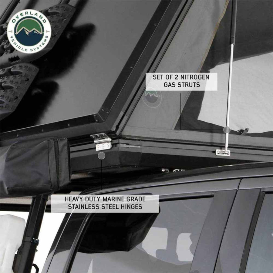 OVS HD Sidewinder Side Load Aluminum Hard Shell Roof Top Tent, Grey Body & Green Trim gas strut