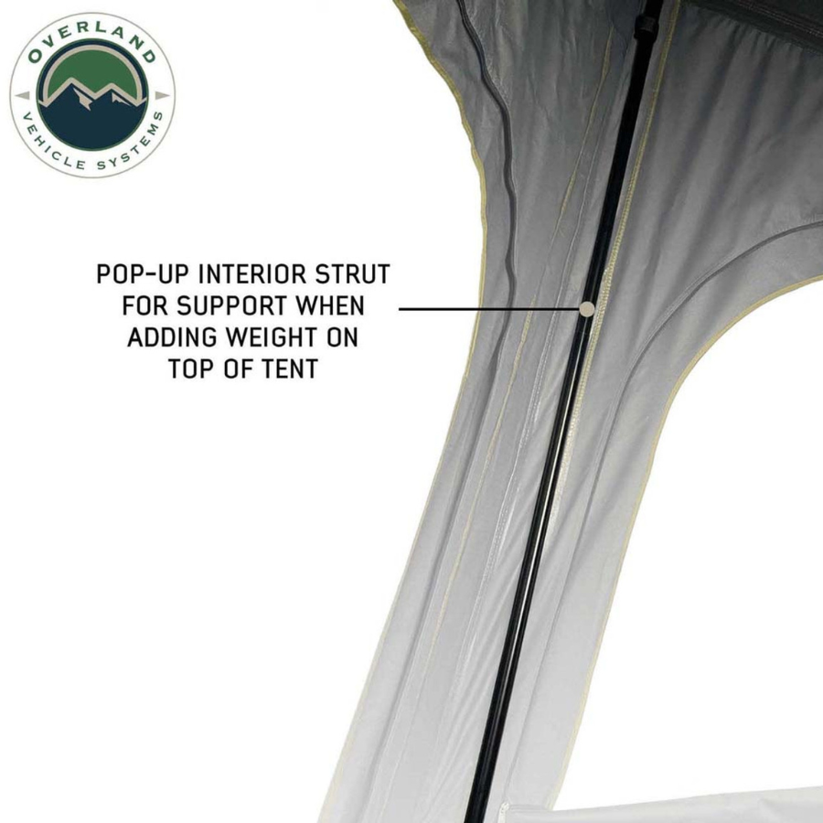 OVS HD Mamba Clam Shell Aluminum Hard Shell Roof Top Tent, Grey Body & Green Trim interior strut support