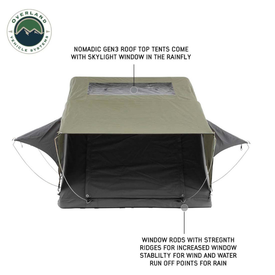 OVS HD Nomadic 3 Standard Soft Shell Roof Top Tent, Grey Body & Green Rainfly front 