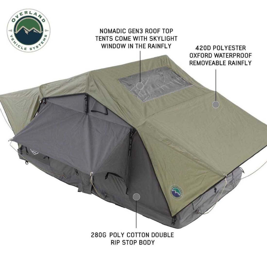 OVS HD Nomadic 3 Standard Soft Shell Roof Top Tent, Grey Body & Green Rainfly rainfly 