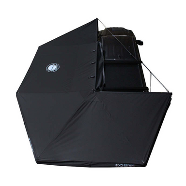 OVS XD Nomadic 270 Degree Awning W/Lights & Black Out - Black Body, Grey Trim & Black Travel Cover top view