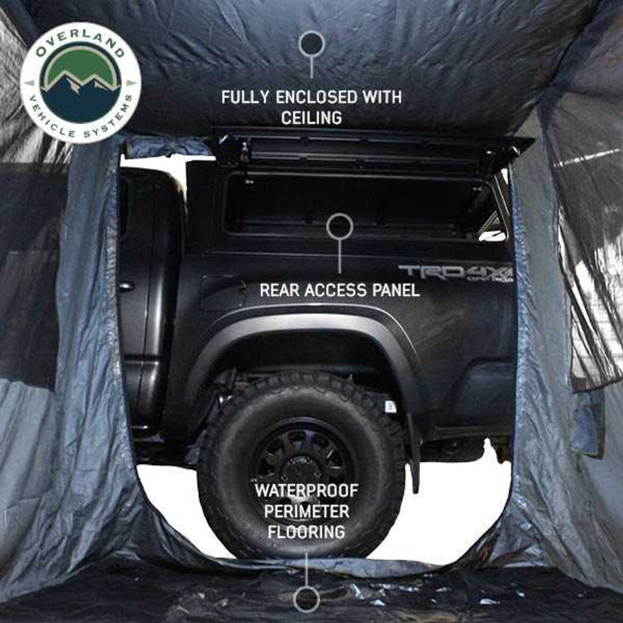 OVS HD Nomadic Awning Room Enclosure, Grey Body, Green Trim (4 Walls & Floor) rear access panel