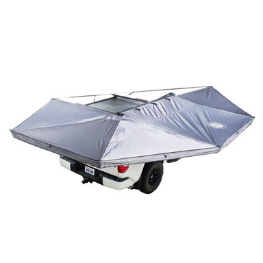 OVS XD Nomadic 270 - Awning W/Lights & Black Out Grey Hex, Black Trim & Black Travel Cover top view