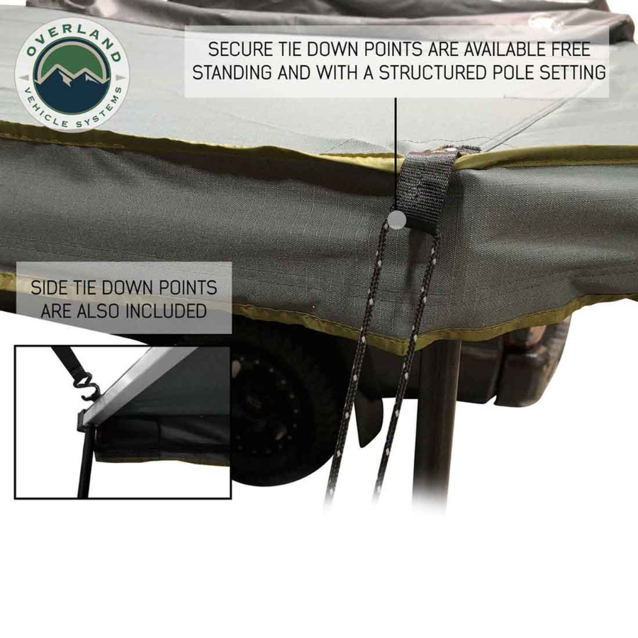 OVS HD Nomadic 270 Degree Driver Side Awning with Bracket Kit for Mid - High Roofline Vans tie down point