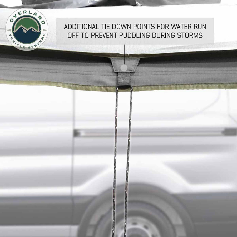 OVS HD Nomadic 270 Degree Driver Side Awning with Bracket Kit for Mid - High Roofline Vans tie down points