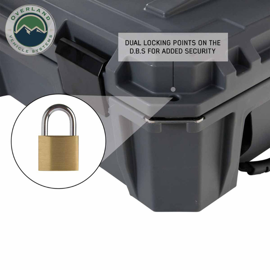 OVS D.B.S. - Dark Grey 117 QT Dry Box With Drain and Bottle Opener locking point