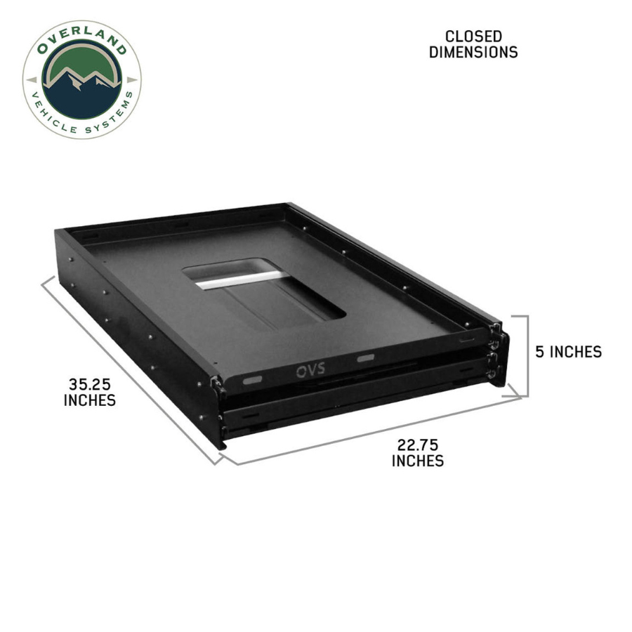 OVS Large Refrigerator Tray and Sink Slide - Black Powder Coat Universal closed dimensions