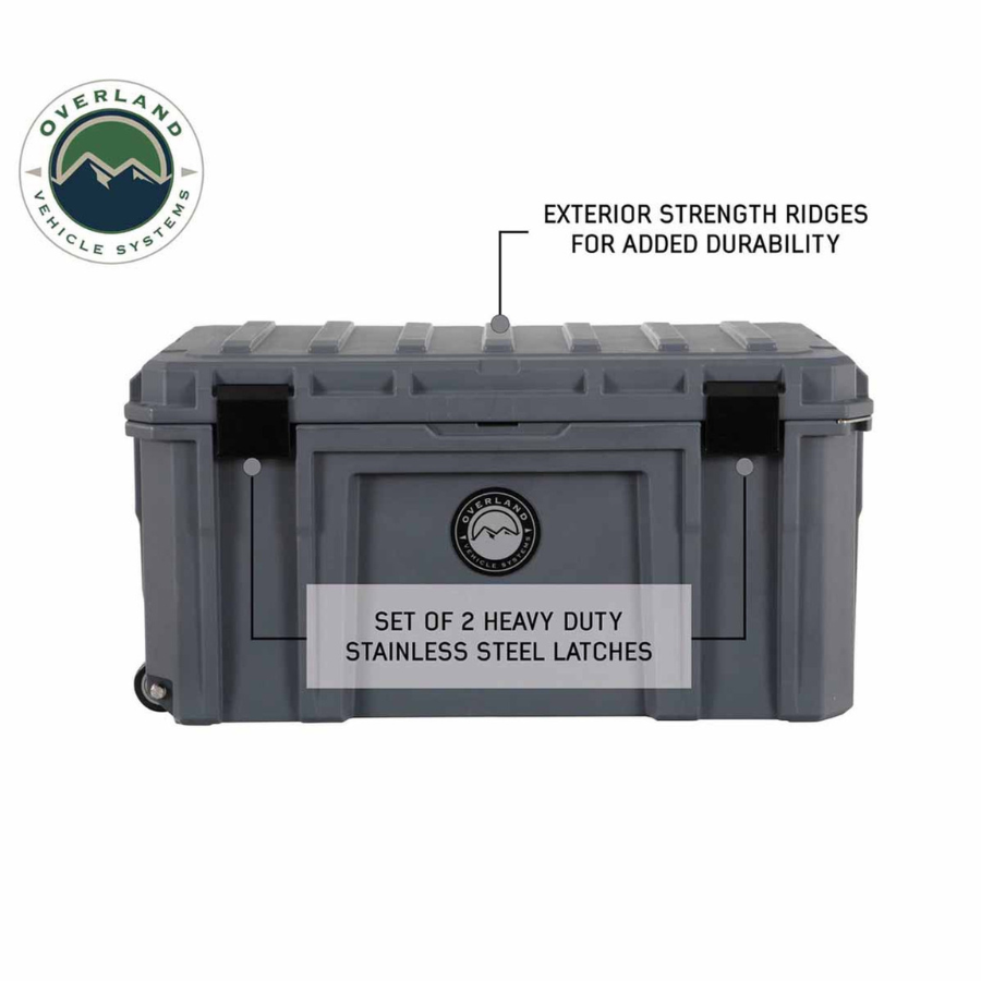 OVS D.B.S. - Dark Grey 169 QT Dry Box with Wheels, Drain, and Bottle Opener latches 