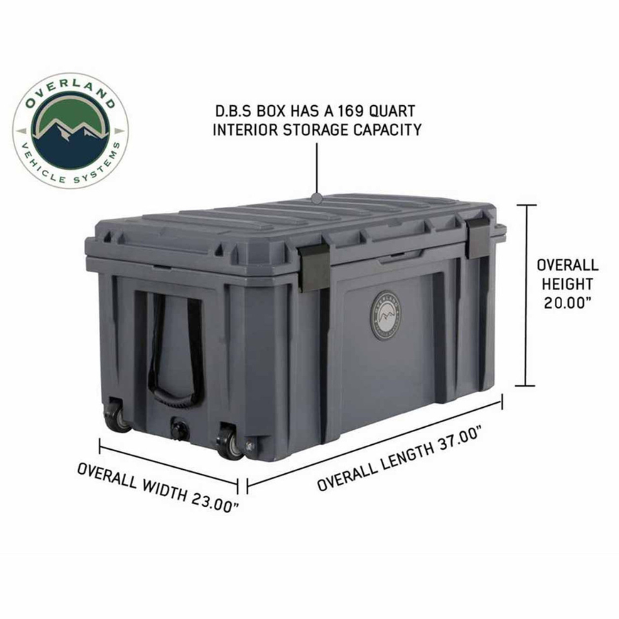 OVS D.B.S. - Dark Grey 169 QT Dry Box with Wheels, Drain, and Bottle Opener dimensions